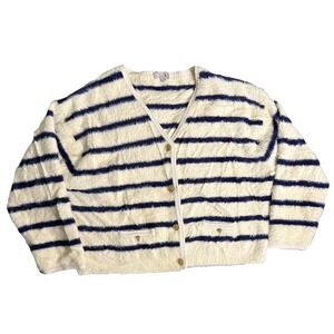 J.Crew striped Cream And‎ Navy Blue Fuzzy sweater size X-Large